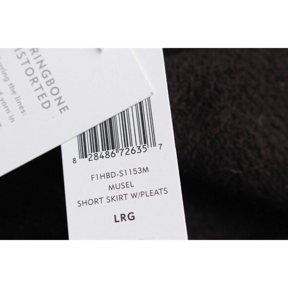 New w/Tags - Eileen Fisher Herringbone Distorted Wool Blend Pleated Skirt, Lrg - Picture 3 of 9